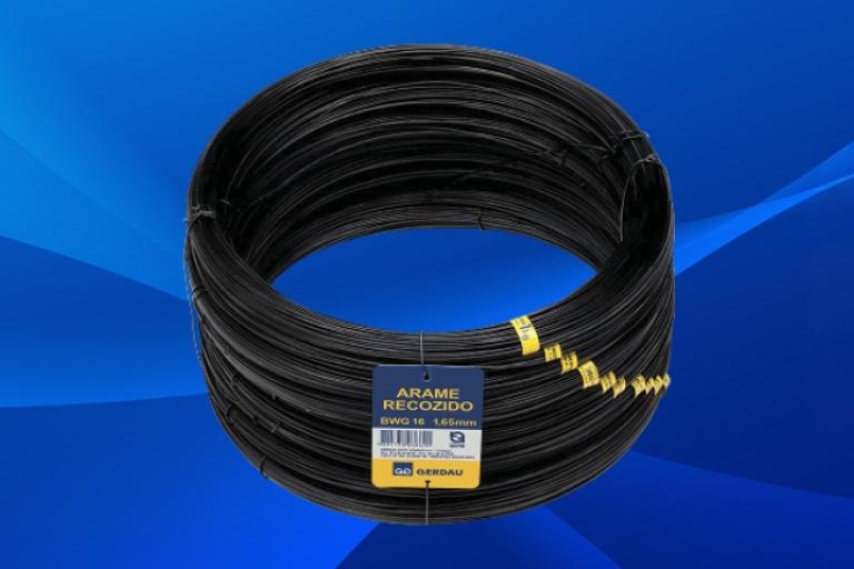 Banner arame recozido Gerdau utilizado na construção civil.